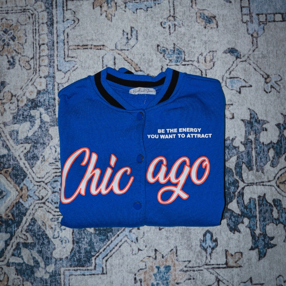 Chicago varsity jacket- blue and orange, medium (women's).